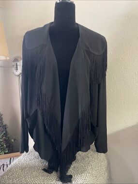 Black Fringe Draped Jacket - Women